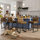 24" Brown Counter Height Bar Stools Set of 4, Double-Layer Seat