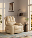 Garvee 27" Power Recliner Chair for Adults with Massage and Heat 360° Swivel Oversized Leather Recliner Chair Large Seat Width with USB Ports & Side Pockets for Living Room Bedroom Relaxation, Beige