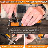 Orange Ninja Pocket Knife Sharpener with Guided Diamond Whetstones – 8-in-1 Tool Sharpener for EDC, Outdoor, Hunting & Camping Knives - Includes Diamond Rod, Leather Strop & Fire Starter
