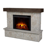 Real Flame Odette 64" Grand Electric Fireplace, Natural Look of Stacked Stone, Replaceable Fireplace Insert Heater, Realistic Log and Flame Effect, Remote Control, Timer (Natural Stone)