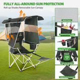 Nice C Chair with Canopy, Umbrella Chairs, Chair with Shades, Sports Chairs, w/Removable Footrest, Cooler Bag, Cup Holder for Camping, Fishing, Sports, Beach (2-P Green)