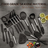Silicone Kitchen Utensil Sets Heat Resistant Kitchen Utensils Set, Stainless Silicone Utensils Set for Nonstick Cookware, BPA Free, Dishwasher Safe LeMuna