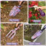 Gardening Tools, WisaKey 10 Piece Heavy Duty Purple Garden Tool Set with Handle, Durable Fashion Garden Supplies Organizer Handbag