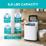 BLACK+DECKER 0.9 Cu. Ft. Portable Washer, 6.6 lb. Capacity Washing Machine for Homes & Apartments, 5 Wash Cycles, Quick Connect Sink Adapter and Drain Hose Included, LED Display, BPWM09W, White