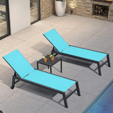 PURPLE LEAF Pool Chaise Lounge 4 Pieces w/Wheels, Textilene Turquoise Blue