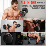 Fitvids 40lbs 4in1 Adjustable Dumbbell Set, Multi-Functional Changeable Dumbbell and Barbell Kettlebell Set