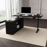 L-Shaped Standing Desk with Drawers, Electric Height Adjustable Desk with File Cabinet, Executive Computer Table