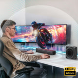 GEOYEAO Sound bar with subwoofer, 200W 2.1 ch soundbar w/Dolby Atmos Surround Sound System, 3D Bass Adjustable Home Theater Bluetooth TV Speaker for Smart TV/Projector/PC