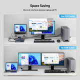 Laptop Stand with USB C 6in1 Docking Station, 15W Magnetic Wireless Charger, USB 3.0 KVM Switch