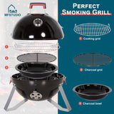MFSTUDIO 18" Vertical Smoker and BBQ Grill, Pure Porcelain-Enameled Cooker, Heavy Duty Charcoal & Woods Outdoor Grill for Smoker, Black