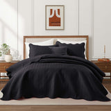 MOONLIGHT20015 Queen Quilt Bedding Set (90" x 96") - Bulk Pack of 10 Wholesale for Hotels, Guest Bedroom & Airbnbs - Lightweight Microfiber Reversible Embossed Quilts Bedspreads (Black)