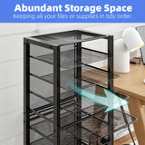 Simple Trending 14 Tier Rolling File Cart, Desk File Organizer with Sliding Trays and Wetal Mesh Paper Letter Storage Multi-Functional Rolling Clutter Cart for Office, Home, School, Black Simple Trending