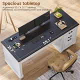Itaar Farmhouse 55" Executive Desk, Computer Desk with Storage Drawers and Power Outlet