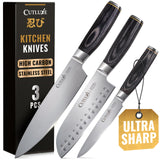 Cutluxe 3-Piece Chef Knife Set – Ultra Sharp Japanese Kitchen Knives, High Carbon Stainless Steel Blades, Full Tang Pakkawood Handles – Shinobi Series