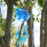 20 Inch Glass Sea Turtle Wind Chime Outdoor Beach House Decor
