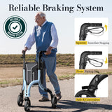 HolyHeal 3 Wheel Walkers for Seniors, Lightweight Rollator Walkers Foldable for Elderly with Cane Hold and Cup Hold, Height Adjustable Aluminum Three Wheel Rolling Walker Mobility Aid, Blue