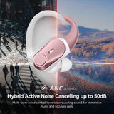 Active Noise Cancelling Ear Buds Wireless Bluetooth Headphones 80H Playtime Display Charging Case 50dB ANC Over Ear Hooks Earbuds with Hi-Res Sound Clear Calls for Sports Running Gym Workout Pink Salt