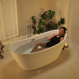 67" Luxury Freestanding Bathtub - Deep Soak Acrylic Tub for Master Bathroom, Modern Standalone Shower Tub with Overflow Drain, Non-Slip Flat Bottom Design, Spa Experience at Home,cUPC Certified