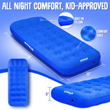 Pittman Outdoors - Kids Air Mattress - Blue Deluxe Blow up Twin Air Mattress for Kids - Inflatable Mattress Includes Electric Pump, Patch Kit & Color Matching Travel Backpack