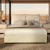ModernMate King Size Bed Frame with 4 Storage Drawers & Headboard with Dual Cushions, Freya Collection Upholstered Platform Bed, Oeko-TEX, Noise-Free, No Box Spring, Sandstone Beige