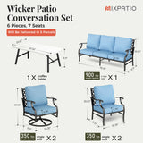 MIXPATIO 6-Piece Patio Conversation Set, Swivel Chairs, Coffee Table, Blue