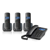 Corded Phone System + 3 Digital Cordless Handsets w/Answering Machine, Call Block - Black (C4203) Motorola Voice