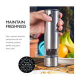 Cole & Mason Battersea Electronic Salt & Pepper Mill Gift Set - One-Button Electric Spice Grinder with Large Grinding Chamber - Adjustable Grind Knob - Electric Kitchen Tool - Stainless Steel