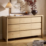 ModernMate 9 Drawer Dresser for Bedroom, 63" Wide Wooden Dresser with 3.1" Solid Rounded Legs, Heavy Duty Modern Wood Chest of Drawers, Large Storage Organizer for Living Room, Hallway, Natural Oak