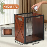 4.5 Gallon Office Trash Can, Wood Small Waste Basket with Iron Mesh, Decorative Garbage Can for Home Office, Kitchen, Bedroom, Living Room Bathroom