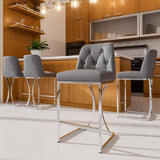 Ollega 24" Grey Counter Height Bar Stools Set of 4, Button Tufted Back
