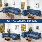 Modular Sectional Couch with Pull Out Sofa Bed, 116" U Shaped Modular Cloud Sofa Set with Ottoman, Charging Port & Foldable Side Table, 7 Seater Comfy Chenille Sleeper Couch for Living Room, Blue