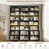 FACBOTALL 78" Tall Bookshelf, 5 Tier Large Black Arched Bookcase with Doors