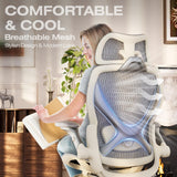 ELABEST X100 Ergonomic Mesh Office Chair with Footrest, Big and Tall Home Desk Chair with 5D Flip-Up Arms, Adjustable 3D Lumbar Support, Gaming & Executive Computer Chair (First Light)