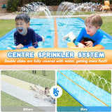 Slip Water and Slide, 30ft Extra Long Lawn Water Slides for Kids Adults, Double Lanes Racing Backyard Summer Sprinkler and Splash Water Toy, XL Slip Waterslide with Inflatable Bodyboards Garden Toy