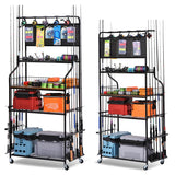 Lezbanz Heavy Duty Fishing Rod Holder, Fishing Organizer for Garage Up to 15 Rods with Hooks and Wheels, 4-Tier Fishing Rod Rack for Large Tackle Box and Reel Organization