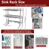 VNKZI Over Sink Dish Drying Rack, 3 Tier Full Stainless Steel Storage Adjustable Length (25.98'' to 36.61'') Kitchen Rack, Multifunctional Expandable Counter Organizer, Space Saver Dish Rack