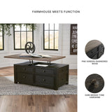 Signature Design by Ashley Tyler Creek Rustic Farmhouse Lift Top Coffee Table with Drawers, Brown & Black