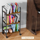 Rolling Book Cart with Removable Dividers, 3-Tier File Cart with Wheels, Utility Storage Rack for Office, Home, Classroom