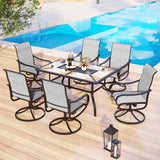 MFSTUDIO 7 PCS Patio Dining Set, Wood-Look Table & Grey Swivel Chairs