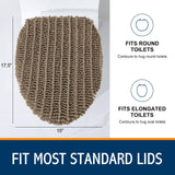 Smiry Soft Chenille Bathroom Toilet Lid Cover, Stays in Place Rubber Backing Covers, Machine Washable, 17.5x15, Fits Most Round, Elongated and Oblong Lids, Accessories Decor, Camel