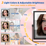 Ruacq Makeup Mirror with Lights, 4000mAh Rechargeable Magnifying Mirror with Light, 1X/10X, Height Adjustable Bathroom Vanity Mirror, 3 Colors, Adjustable Brightness (Matte Black)