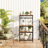 Furologee Kitchen Bakers Rack with Power Outlet, Microwave Oven Stand with Storage 4 Tiers, Coffee Bar Table with 6 S Hooks, Kitchen Storage Shelf Rack for Spices, Pots, Rustic Brown