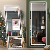 Hasipu Full Length Mirror with Lights, 65" x 22" LED Floor, Full Body Dressing Standing, Hanging Mounted Mirror, Round White