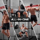 JELENS Power Cage, 2000LBS Multi-Function S11 Power Rack with LAT Pulldown, Squat Rack with More Training Attachments (230LB Black Weights Package)