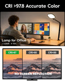 LitONES Desk Lamp with Clamp for Home Office, 2000LM, 15W, CRI >97.8 Zoom Lighting for Video Calls, 3 Colors & 10 Brightness, Remoted Desk Light with Memory & Timer
