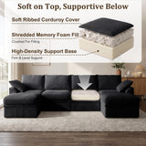 NABUMI 142" Modular Sectional Sofa with Storage, Oversized U-Shaped Boneless Couch with Ottoman, 27" Deep Seat Memory Foam Corduroy 6-Seater Cloud Couches for Living Room, Tool-Free Assembly, Black