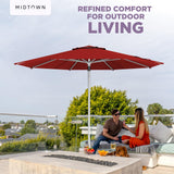 Midtown Umbrellas Push & Pop 10 Ft Patio Umbrellas with Push & Pop Mechanism, 8 Fiberglass Ribs & Sunbrella Fabric – Outdoor Umbrella for Deck, Pool, Cafés and Hotels – Red Canopy, Silver Pole