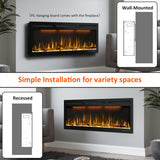 60 inches Electric Fireplace, Recessed and Wall Mounted Fireplace Heater and Linear Fireplace Inserts, with Timer, Remote Control, Adjustable Flame & Light Colors, 750W/1500W, Black