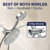 HammerHead Showers® Solid Metal Dual Shower Head Combo – CHROME – 8 Inch Rainfall High Flow Shower Head & Handheld Shower Head High Pressure with Hose 6ft - Hotel-Like Double Shower Heads