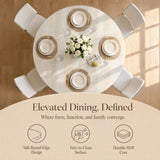 SSLine Faux Stone Round Dining Table Set for 6 w/Velvet Chair,Mars Pattern